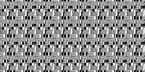 Fototapete - Seamless black code pattern with numbers and geometric letter design for a vintage textile backdrop