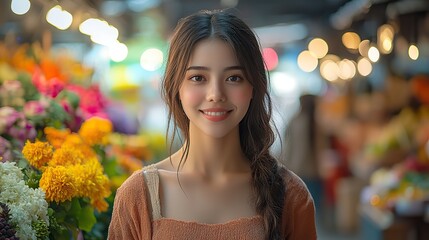 Poster - a young asian traveler walks in an outdoor market in bangkok thailan