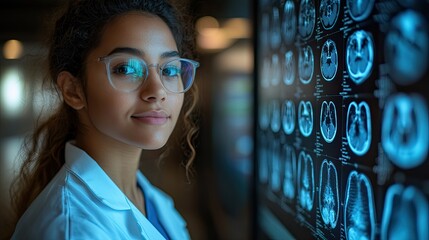 Poster - a young uniformed doctor with projected x rays of human body part