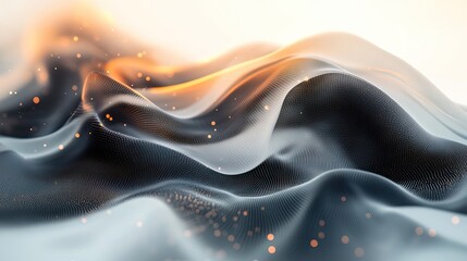 Fototapete - abstract banner featuring a fluid liquid shape in a classic black and white theme intertwined with a modern twist of gradient color dots suggesting advanced technolog