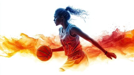 Poster - abstract basketball player woman in action isolated white background colorful illustratio