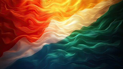 Fototapete - abstract digital background or texture design of irish flag colors ireland national country symbol wavy silk fabric background