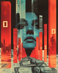 Poster - Illuminating futures a glowing financial district urban metropolis digital art futuristic environment aerial view tech innovation
