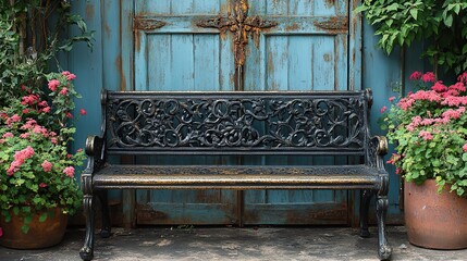 Aufkleber - an antique bench in a french public par