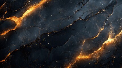 Poster - back marble nero marquina wallpaper background with hints of gold luxurious blac