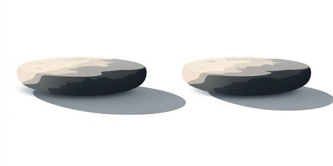 Poster - Unique round stones with contrasting colors and shadows on a white background revealing their texture and shape