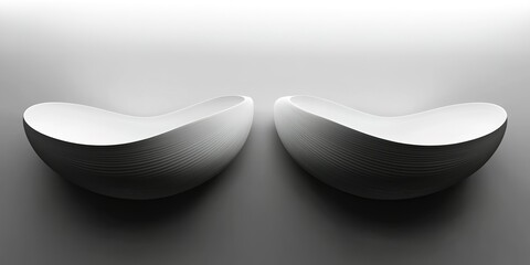 Poster - Unique modern design of two white sculptural bowls illuminated by soft light
