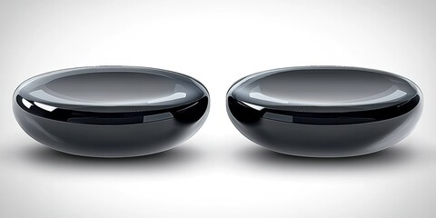 Poster - Stylish black glossy bowls displayed on a minimalist background for modern decor