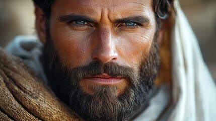Aufkleber - biblical character close up portrait of a serious man with a beard and shawl looking at camera