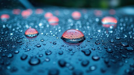Leinwandbilder - close up of frameless wiper blades and raindrops on a car windshiel