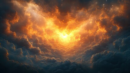 Poster - creation genesis 1 n 2 4 llet there be light in the beginning god created the heavens and the earth stormy and swirling sky with dark clouds parting to reveal an intense celestial light