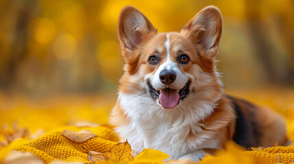 Wall Mural - Beautiful cute Corgi dog on a bright background