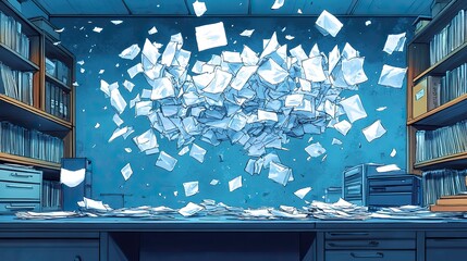 Aufkleber - documents in paper files become misplaced flying sheets blank sheet office element thrown object white trash of a cartoon outlin