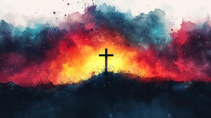 Aufkleber - earth and cross on a white background with watercolor splashes watercolor digital painting