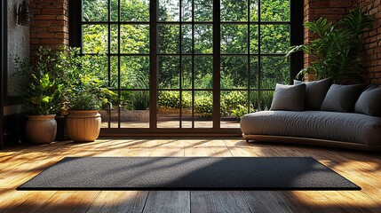 Poster - elegant black doormat mockup in a modern environment ideal for showcasing custom prints or logos at a front door of a house or business copy space on the welcome mat doormat prototype carpe