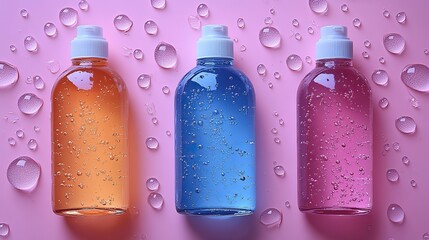 Poster - empty bottle for mineral makeup and soap and shampoo isolated on white clear plastic cap for sanitizer gel or water transparent background with spray and pum