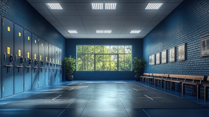 Poster - equipment for bodybuilding and fitness in a school locker room 3d illustratio