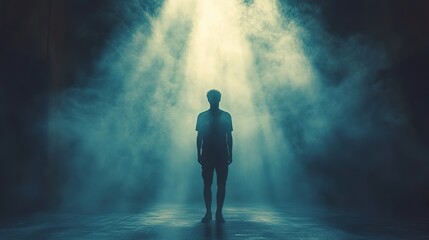 Poster - faith heavenly background silhouette of a man standing in front of a light source