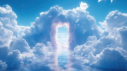 Poster - gates of heaven 3d render of an entrance doorway to the sky with clouds