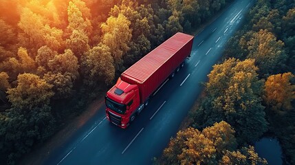 Fototapete - gps tracking from top view moving truck with container on a ma