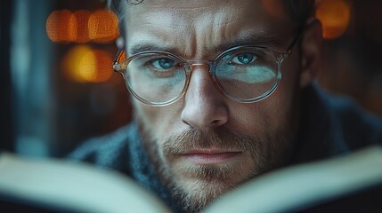 Poster - holy bible young man reading a book by the window selective focus