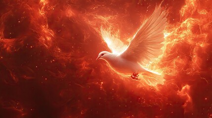 Leinwandbilder - holy spirit dove in flames digital painting of a dove flying in the air on a red fire background