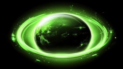 Wall Mural - green planet surrounded by vibrant energy ring in dark space