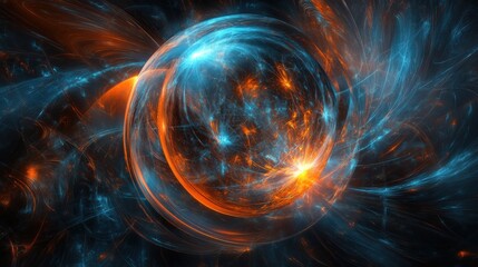 Wall Mural - Abstract Energy Sphere with Bright Blue and Orange Swirls