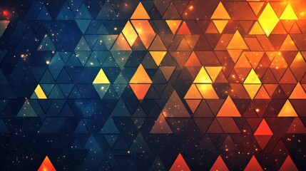 Poster - Abstract Geometric Pattern of Colorful Triangles in Space Background
