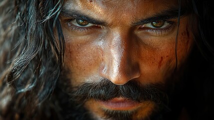 Aufkleber - jesus christ close up portrait of a man with long black beard and moustache grunge background