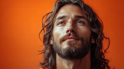 Poster - jesus christ in front of an orange background with space for your text