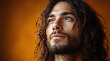 Poster - jesus christ in front of an orange background with space for your text