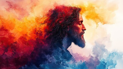 Poster - jesus christ in worship abstract watercolor background digital watercolor painting
