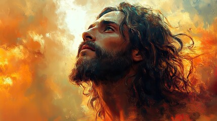 Poster - jesus christ looking up digital painting