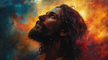 Poster - jesus christ looking up digital painting