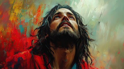 Poster - jesus christ looking up digital painting