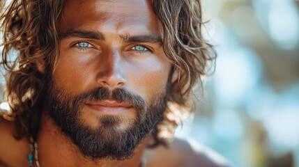 Poster - jesus christ portrait of a beautiful young man with a beard and long hair