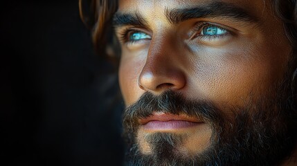 Poster - jesus christ portrait of a handsome young man with a beard on a black background