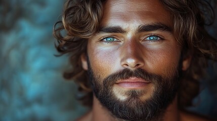 Poster - jesus christ portrait of a handsome young man with long curly hair and beard