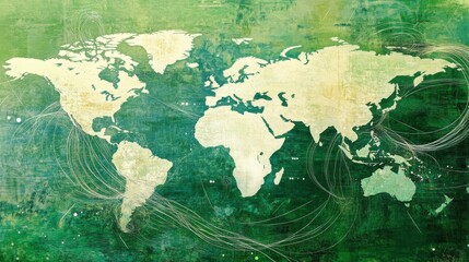 Poster - Artistic World Map on Textured Green Background