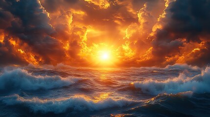 Leinwandbilder - light of faith view of a stormy sea with golden rays of sun shining through the clouds