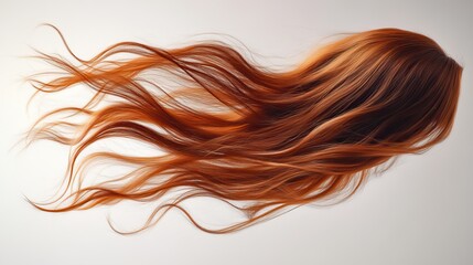 Fototapete - long straight wigs with a fly fall explosion hairstyle the wig hair of a brown woman floats in midair cloud throw wind blowing through a straight brown wig isolated a white backgroun