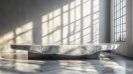 Fototapete - mockup product display a marble table with a window shadow drop on a white wall backgroun