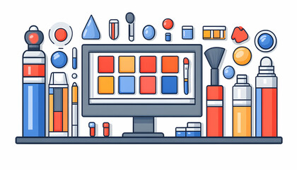 Fototapete - Colorful art supplies and digital palette on a desk.
