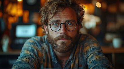 Poster - photo of a very ugly influencer in front of his compute