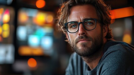 Poster - photo of a very ugly influencer in front of his compute