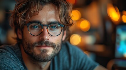 Poster - photo of a very ugly influencer in front of his compute