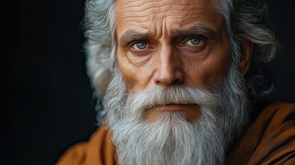 Aufkleber - portrait of an old patriarch with a long gray beard and mustache in a brown shawl biblical character