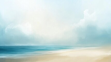 Wall Mural - Serene coastal landscape featuring calm ocean waves under a soft blue sky.