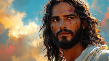 Poster - portrait of jesus christ against white background digital illustration